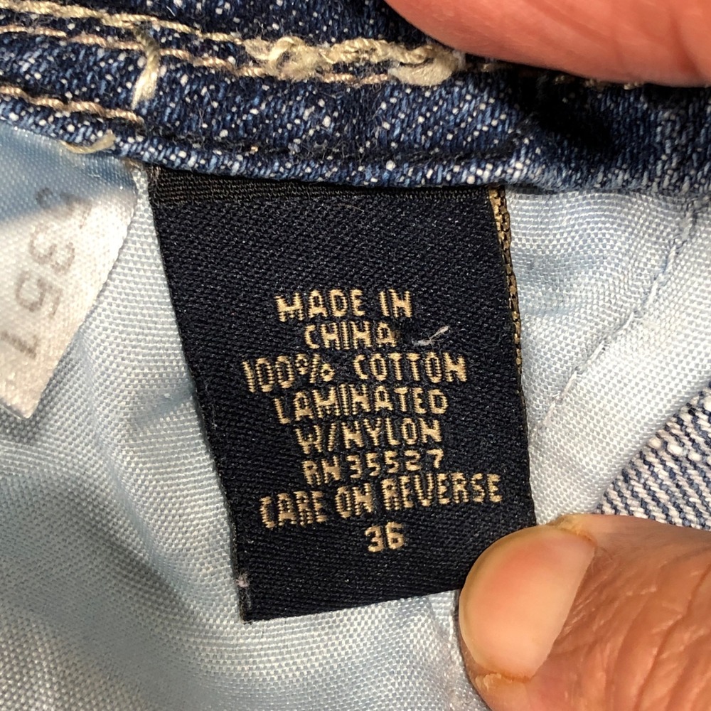Marithe Francois Girbaud Mens Baggy Cargo Jeans Blue Denim 36 Logo Strap 90s Y2K - Picture 4 of 11